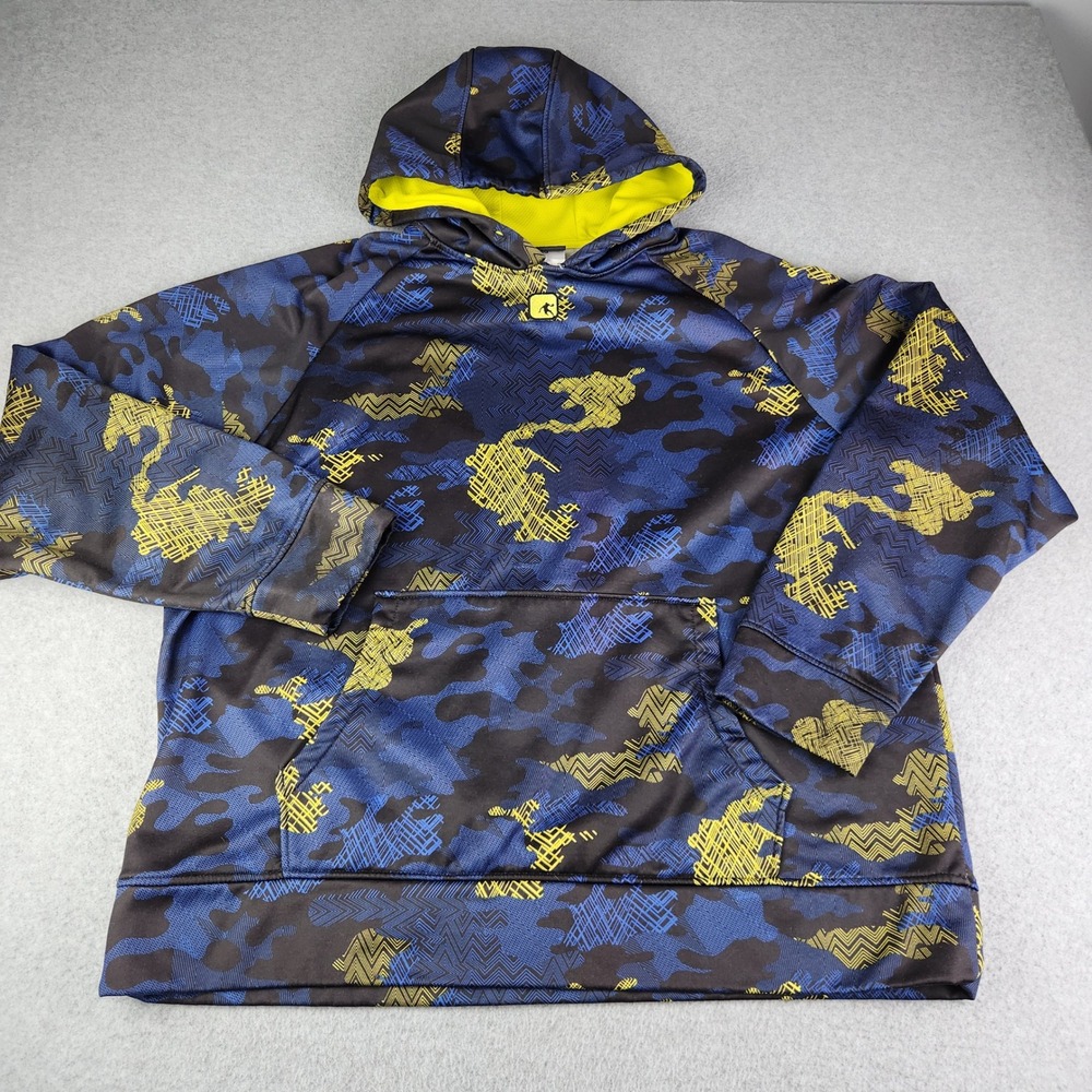 AND1 Hoodie Mens XL Blue Yellow Camo Pullover Performance Basketball Sweatshirt